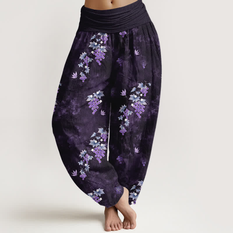Buddha Stones Pantalon harem à taille élastique pour femme, en coton à motif de vigne vintage - Indigo - US16，UK/AU20，EU48 (3XL) - image 8