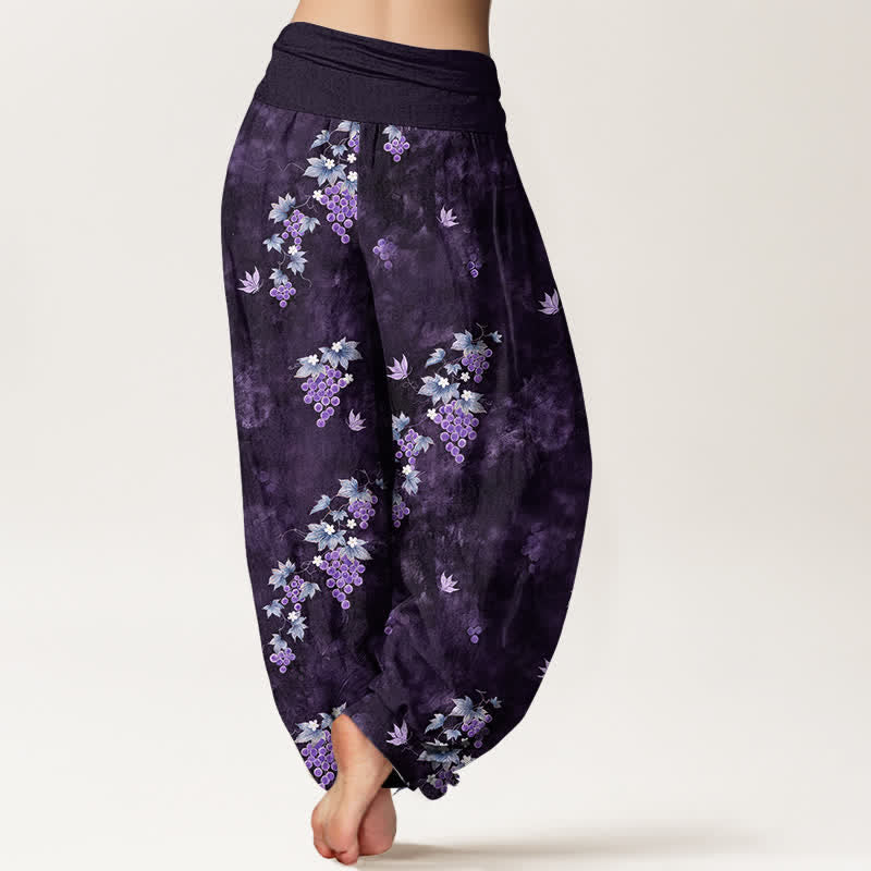 Buddha Stones Pantalon harem à taille élastique pour femme, en coton à motif de vigne vintage - image 9
