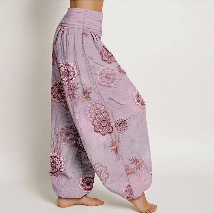 Buddha Stones Pantalon harem pour femme en pur coton à motif mandala floral et feuilles, taille élastique - image 10