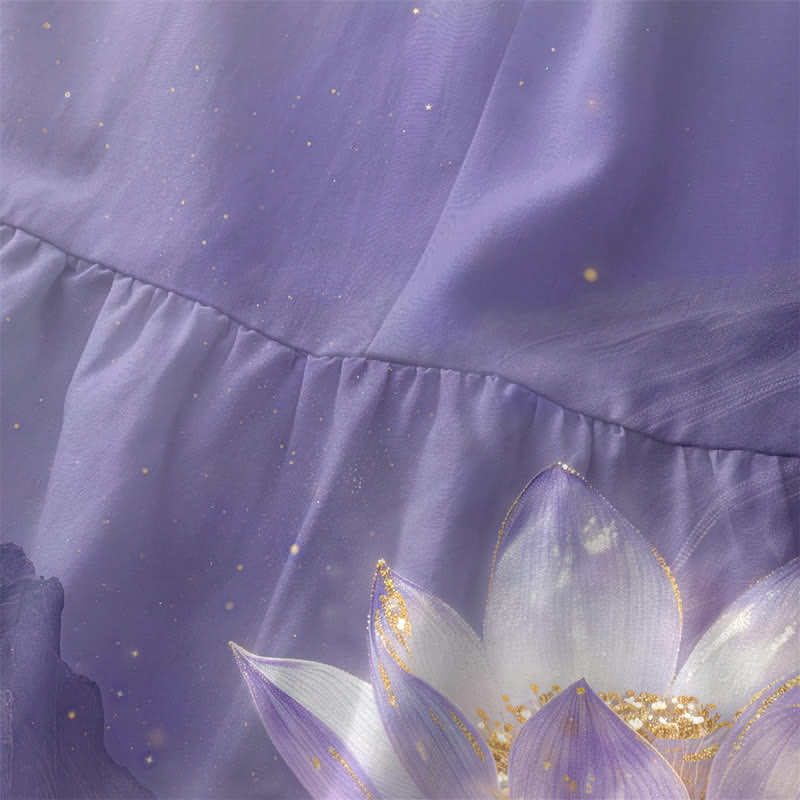 Buddha Stones Robe midi d'été décontractée pour femme, sans manches, avec poches, motif lotus et bouddha et accents dorés - image 1