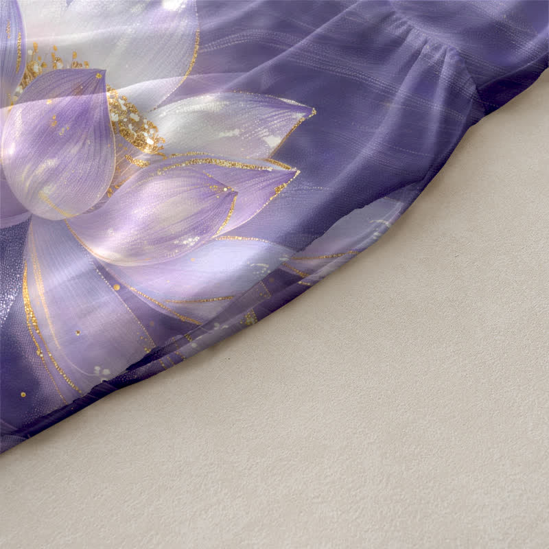 Buddha Stones Robe midi d'été décontractée pour femme, sans manches, avec poches, motif lotus et bouddha et accents dorés - image 2