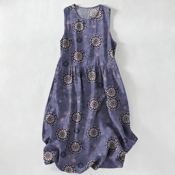 Buddha Stones Robe midi d'été décontractée de style bohème, ornée d'un motif mandala et de médaillons, avec poches. - Violet moyen - US16，UK/AU20，EU48 (3XL) - image 5