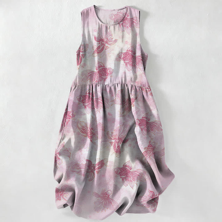 Buddha Stones Robe midi d'été décontractée pour femme, à motif de poissons rouges et de carpes koï, avec poches - LavandeBlush - US16，UK/AU20，EU48 (3XL) - image 5