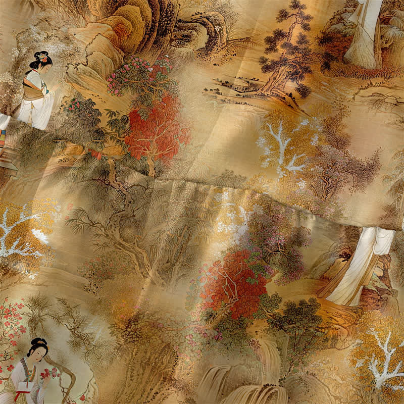 Buddha Stones Robe midi d'été décontractée pour femme, à motif paysage oriental, sans manches et avec poches - image 1