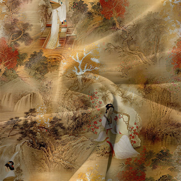 Buddha Stones Robe midi d'été décontractée pour femme, à motif paysage oriental, sans manches et avec poches - image 3