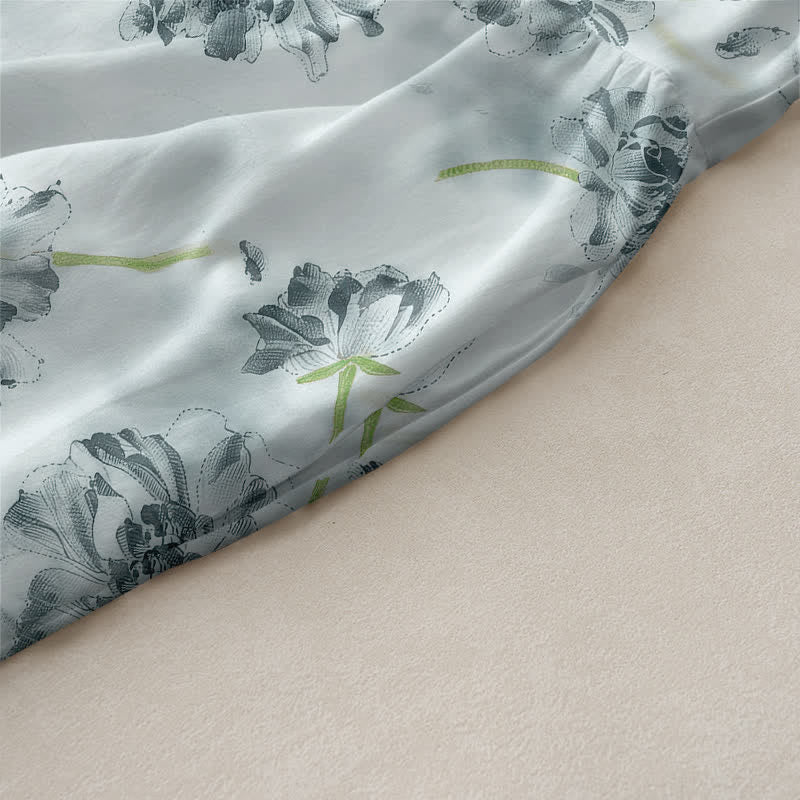 Buddha Stones Robe midi d'été décontractée pour femme, à motif floral botanique, sans manches et avec poches - image 2