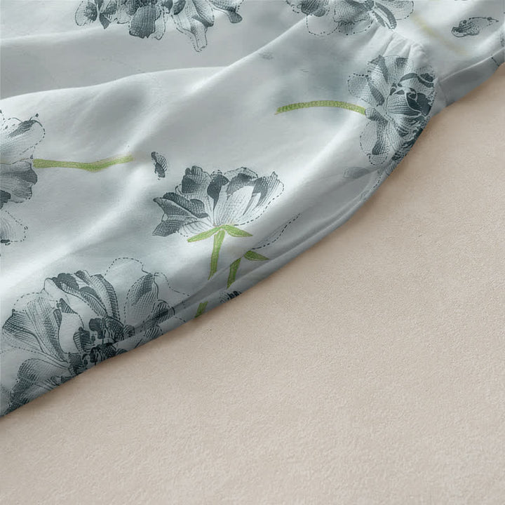 Buddha Stones Robe midi d'été décontractée pour femme, à motif floral botanique, sans manches et avec poches - image 2