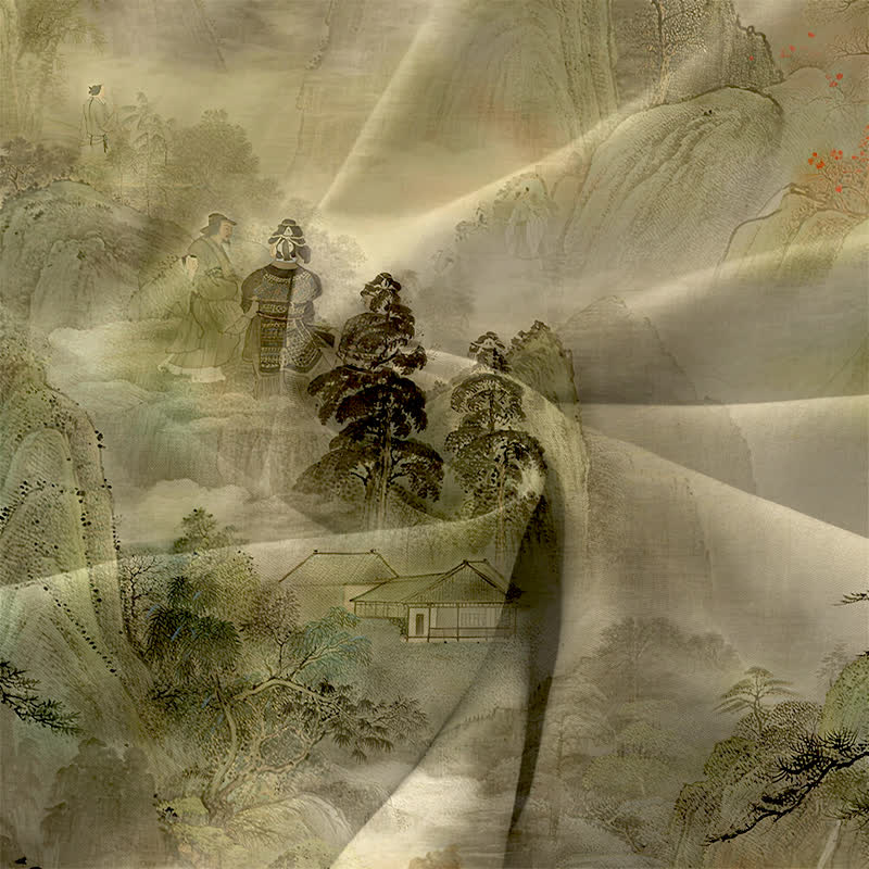 Buddha Stones Robe midi d'été décontractée pour femme, à motif paysage à l'encre, avec poches - image 3