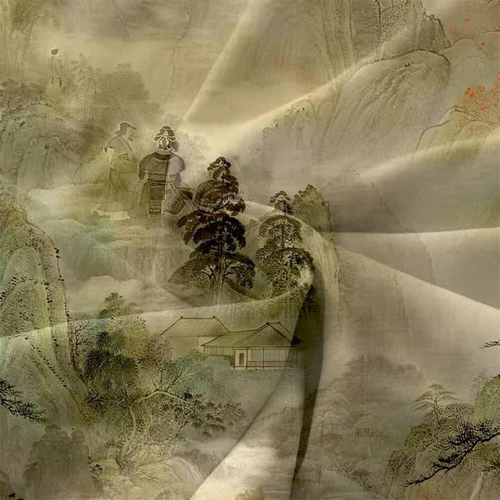 Buddha Stones Robe midi d'été décontractée pour femme, à motif paysage à l'encre, avec poches - image 3