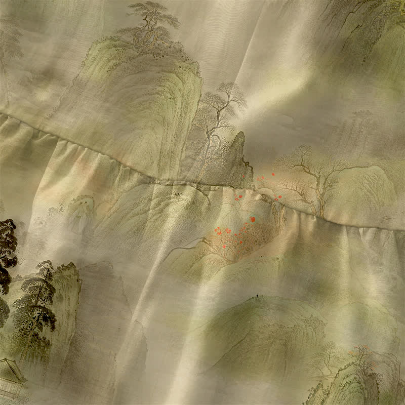 Buddha Stones Robe midi d'été décontractée pour femme, à motif paysage à l'encre, avec poches - image 1