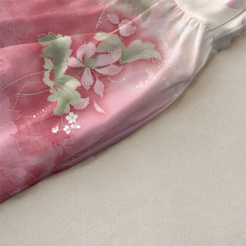 Buddha Stones Robe midi d'été décontractée pour femme, à motif floral dégradé et feuilles, sans manches et avec poches - image 2