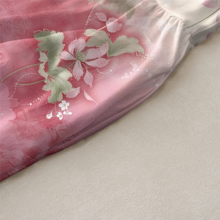 Buddha Stones Robe midi d'été décontractée pour femme, à motif floral dégradé et feuilles, sans manches et avec poches - image 2