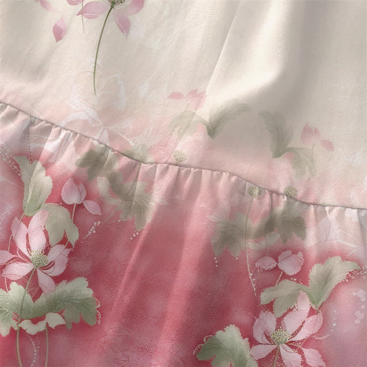 Buddha Stones Robe midi d'été décontractée pour femme, à motif floral dégradé et feuilles, sans manches et avec poches - image 1