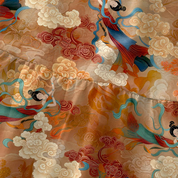 Buddha Stones Robe midi d'été décontractée pour femme, à motif de nuages ​​orientaux et sans manches, avec poches - image 1