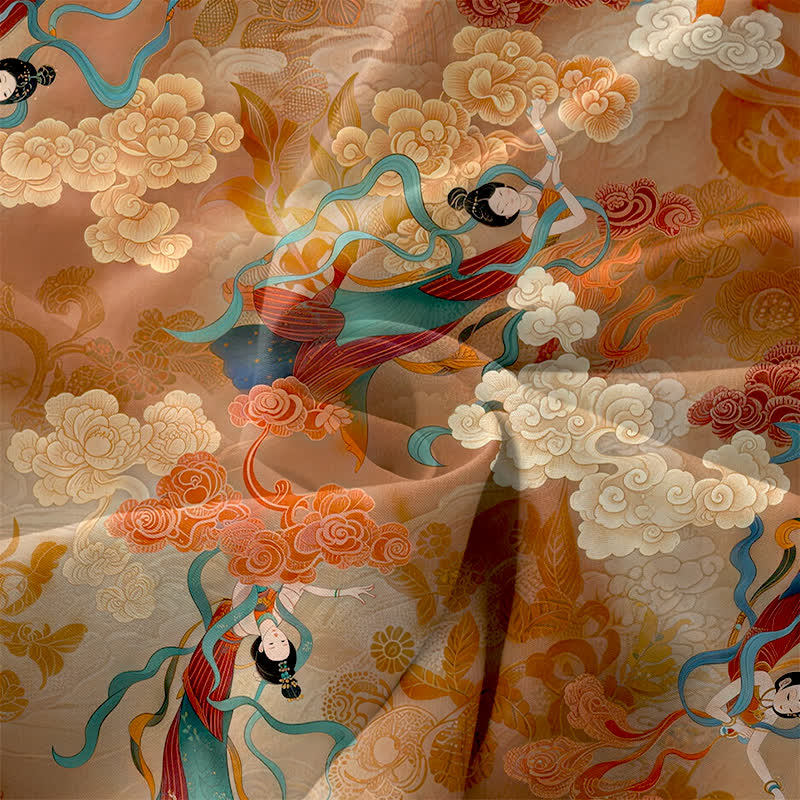 Buddha Stones Robe midi d'été décontractée pour femme, à motif de nuages ​​orientaux et sans manches, avec poches - image 3