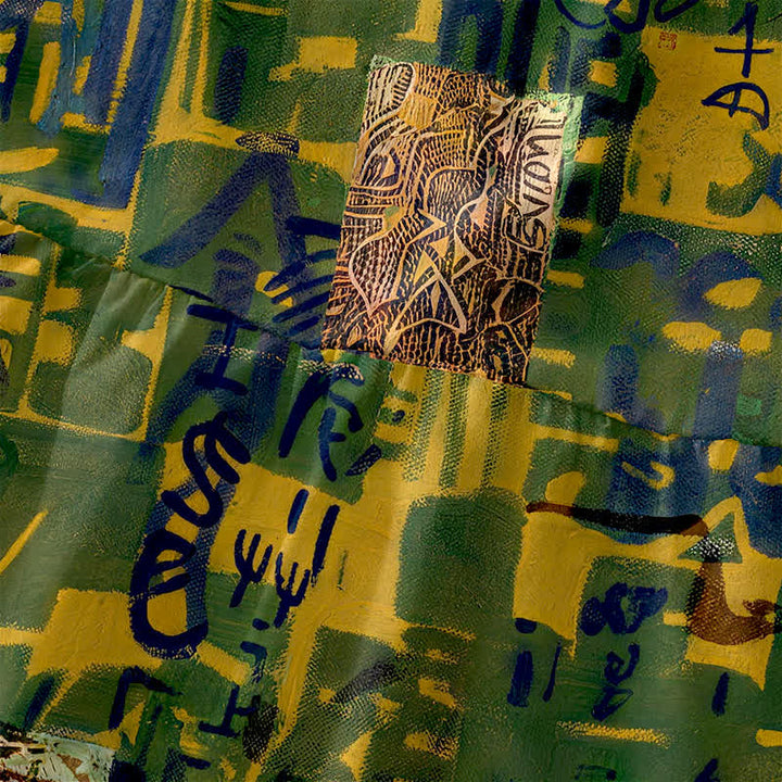 Buddha Stones Robe midi d'été décontractée pour femme, sans manches, à motifs géométriques abstraits patchwork, avec poches - image 1