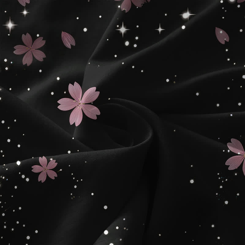 Buddha Stones Robe midi d'été décontractée pour femme, motif fleurs de cerisier et étoiles, sans manches et avec poches - image 3