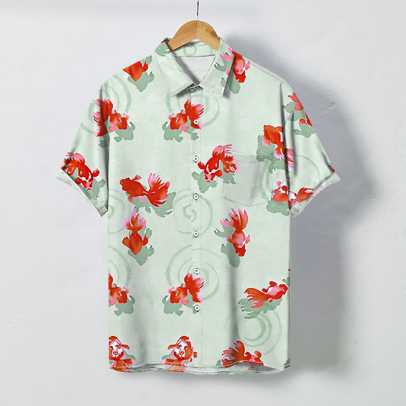 Buddha Stones Chemise à manches courtes pour homme, infroissable, avec boutons à motif de carpes koï rouges. - Crème à la menthe - US/UK/AU48，EU58 (4XL) - image 3