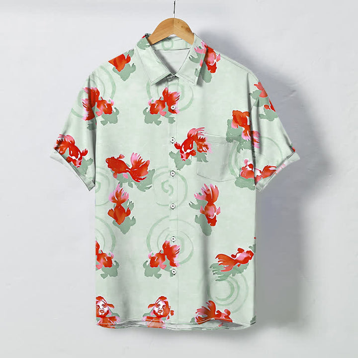 Buddha Stones Chemise à manches courtes pour homme, infroissable, avec boutons à motif de carpes koï rouges. - Crème à la menthe - US/UK/AU48，EU58 (4XL) - image 3