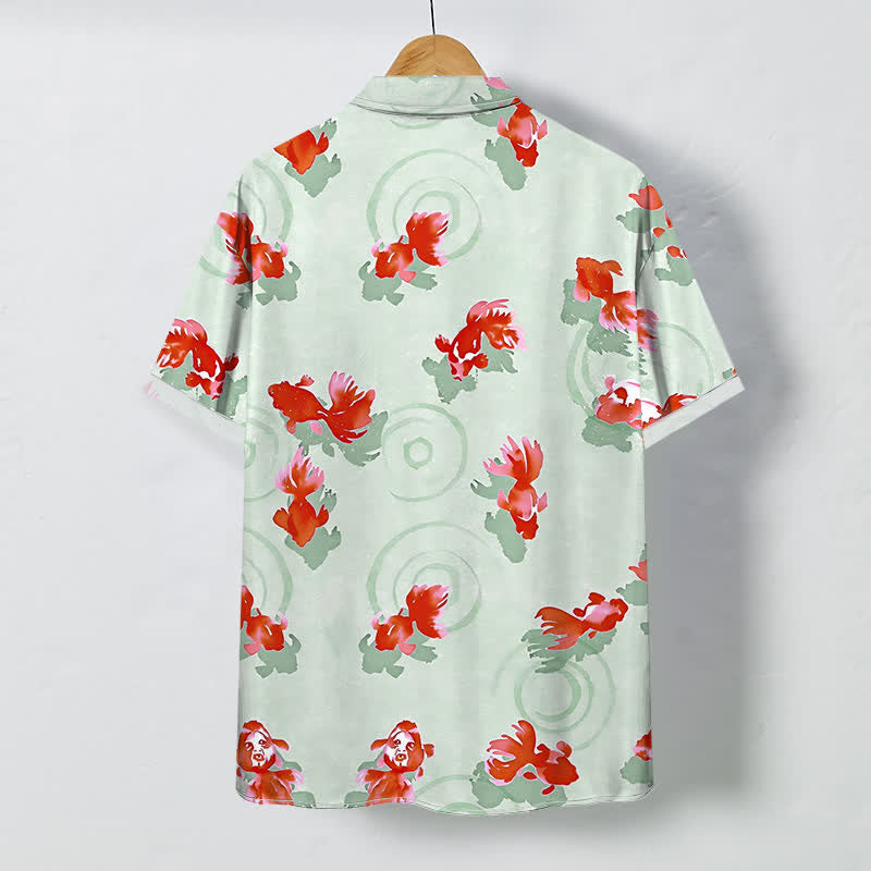 Buddha Stones Chemise à manches courtes pour homme, infroissable, avec boutons à motif de carpes koï rouges. - image 4