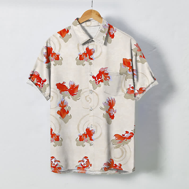 Buddha Stones Chemise à manches courtes pour homme, infroissable, avec boutons à motif de carpes koï rouges. - Lin - US/UK/AU48，EU58 (4XL) - image 6