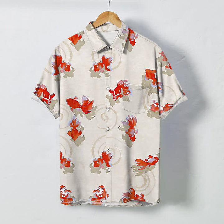 Buddha Stones Chemise à manches courtes pour homme, infroissable, avec boutons à motif de carpes koï rouges. - Lin - US/UK/AU48，EU58 (4XL) - image 6