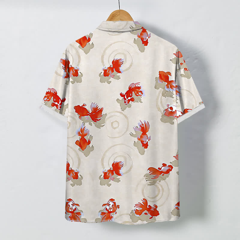 Buddha Stones Chemise à manches courtes pour homme, infroissable, avec boutons à motif de carpes koï rouges. - image 7