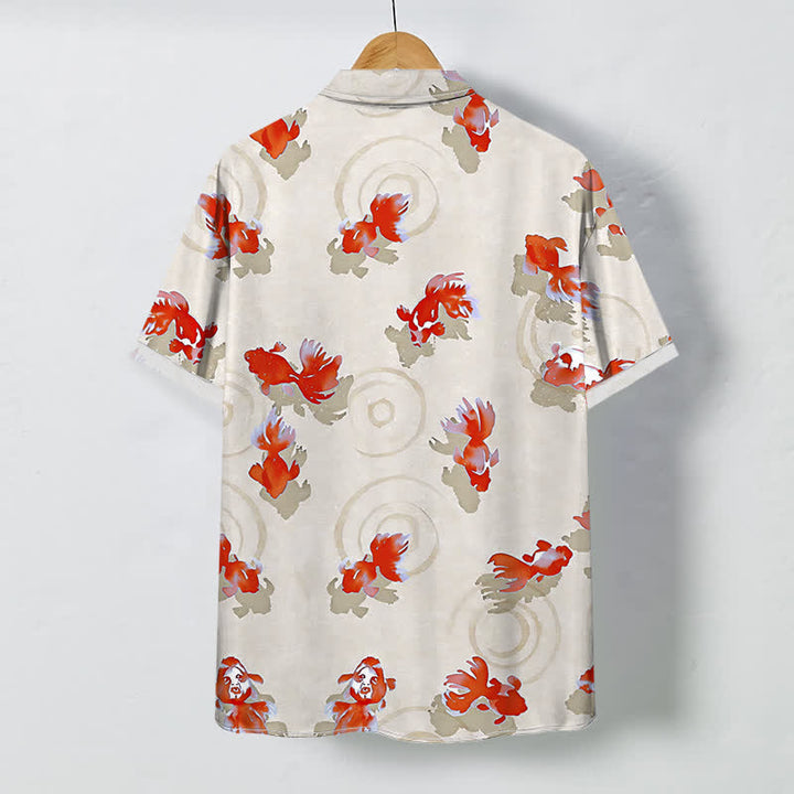 Buddha Stones Chemise à manches courtes pour homme, infroissable, avec boutons à motif de carpes koï rouges. - image 7