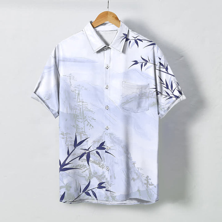Buddha Stones Chemise à manches courtes respirante pour homme, motif bambou et paysage à l'encre - Lavande - US/UK/AU48，EU58 (4XL) - image 3