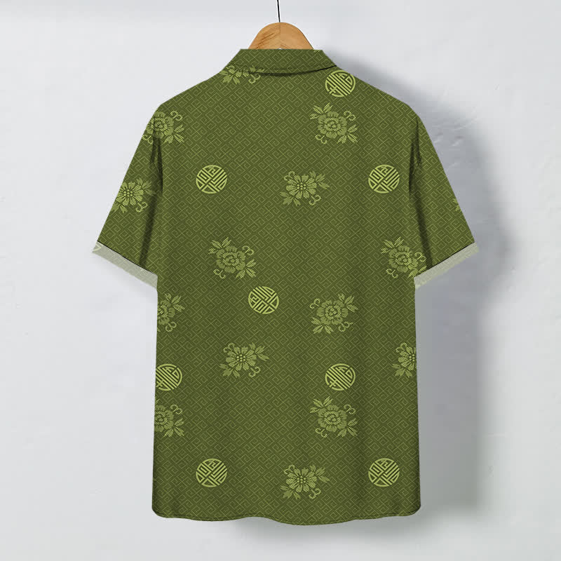 Buddha Stones Chemise à manches courtes respirante pour homme avec boutons à motif médaillon floral géométrique - image 6