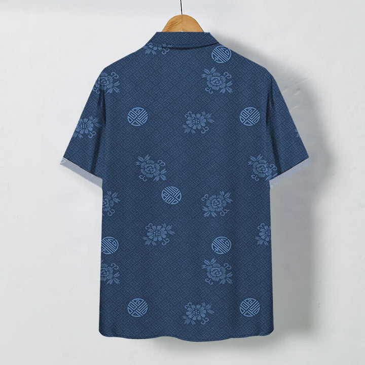 Buddha Stones Chemise à manches courtes respirante pour homme avec boutons à motif médaillon floral géométrique - image 11