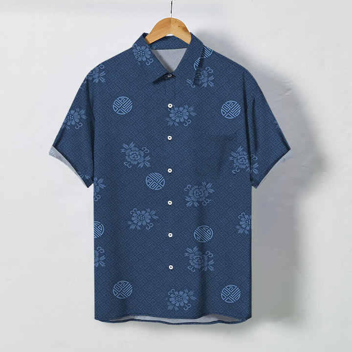 Buddha Stones Chemise à manches courtes respirante pour homme avec boutons à motif médaillon floral géométrique - Marine - US/UK/AU48，EU58 (4XL) - image 10