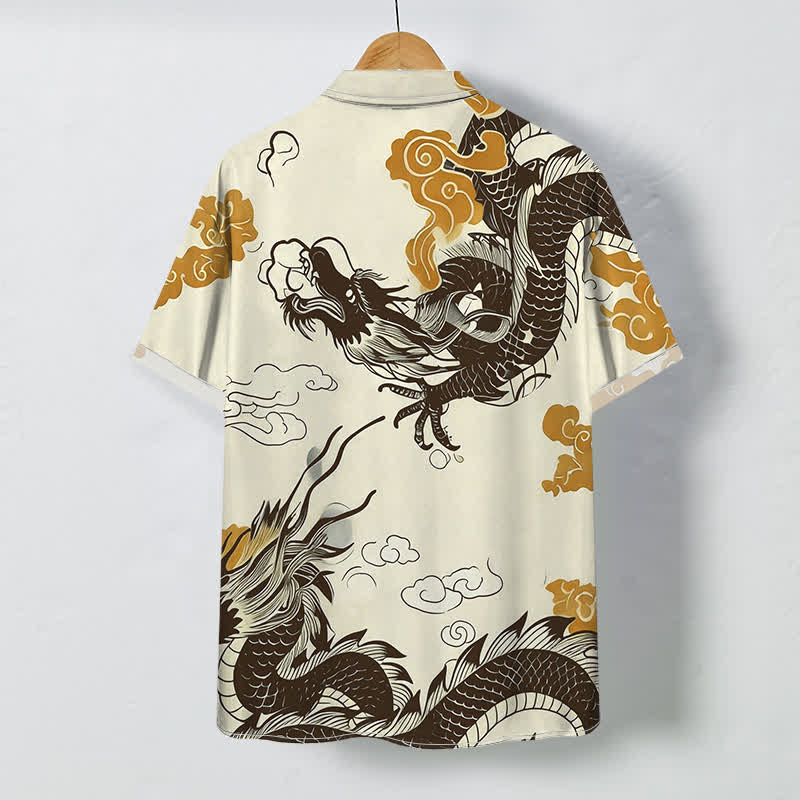 Buddha Stones Chemise à manches courtes pour homme, à boutons à motif de nuage de dragon oriental, infroissable - image 1