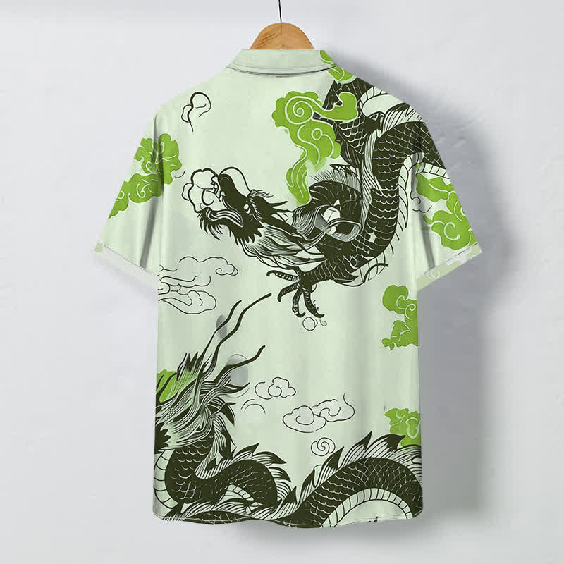 Buddha Stones Chemise à manches courtes pour homme, à boutons à motif de nuage de dragon oriental, infroissable - image 7