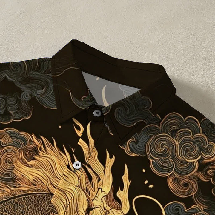 Buddha Stones Chemise à manches courtes pour homme, infroissable, avec boutons à motif de nuage de dragon doré - image 2