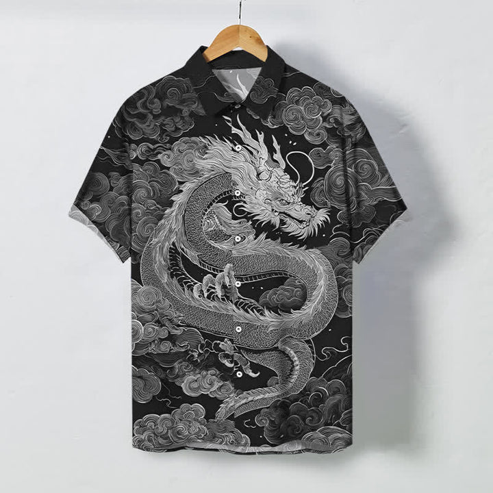 Buddha Stones Chemise à manches courtes pour homme, infroissable, avec boutons à motif de nuage de dragon doré - Noir - US/UK/AU48，EU58 (4XL) - image 5