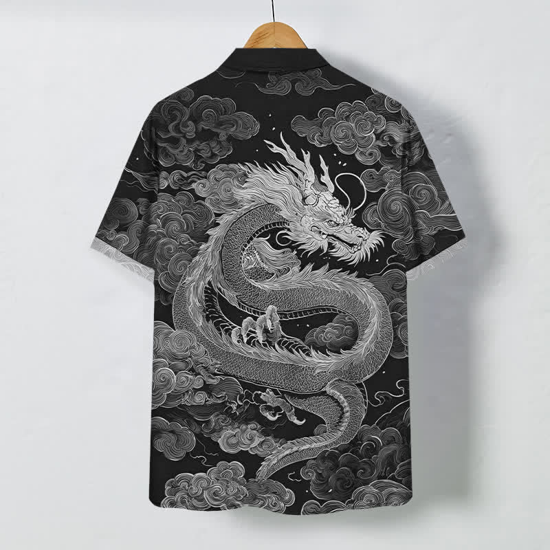 Buddha Stones Chemise à manches courtes pour homme, infroissable, avec boutons à motif de nuage de dragon doré - image 6