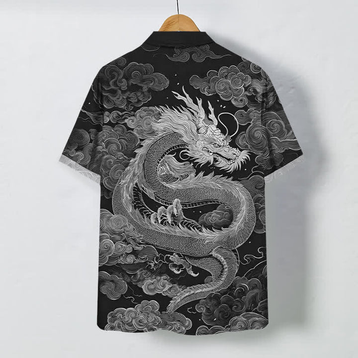 Buddha Stones Chemise à manches courtes pour homme, infroissable, avec boutons à motif de nuage de dragon doré - image 6