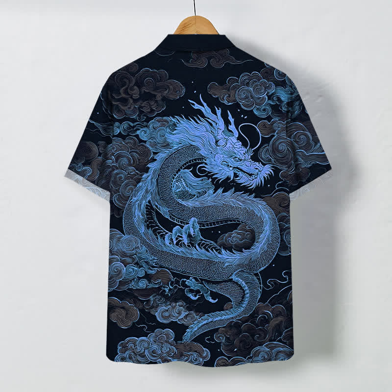 Buddha Stones Chemise à manches courtes pour homme, infroissable, avec boutons à motif de nuage de dragon doré - image 11
