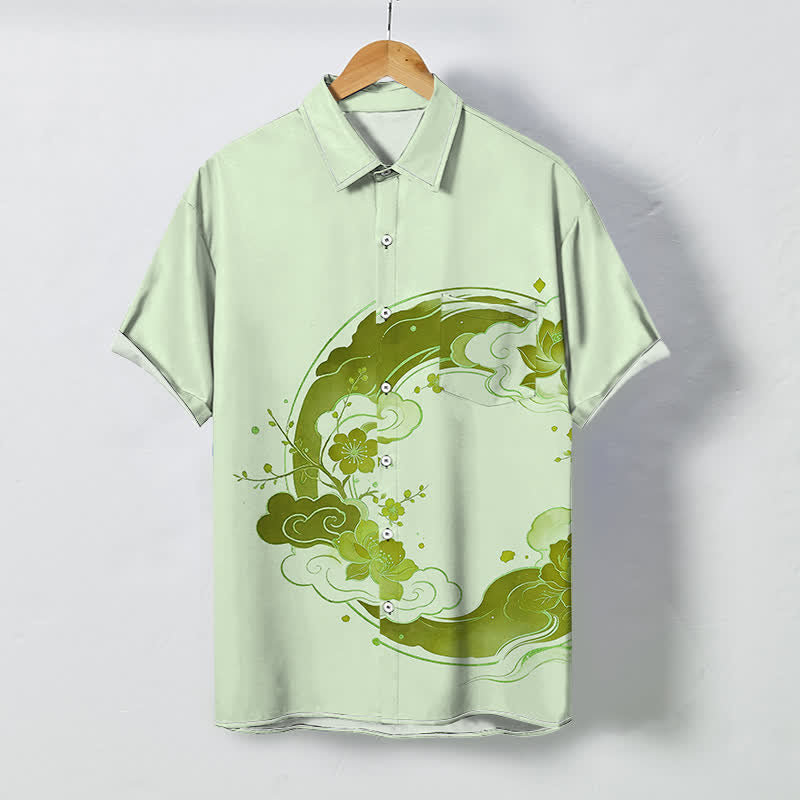 Buddha Stones Chemise à manches courtes respirante pour homme, à boutons et motif floral oriental lotus, fleurs de pêcher et nuages - Melon miellat - US/UK/AU48，EU58 (4XL) - image 6