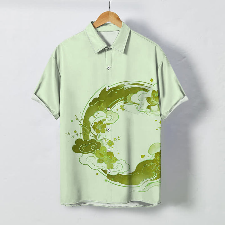 Buddha Stones Chemise à manches courtes respirante pour homme, à boutons et motif floral oriental lotus, fleurs de pêcher et nuages - Melon miellat - US/UK/AU48，EU58 (4XL) - image 6