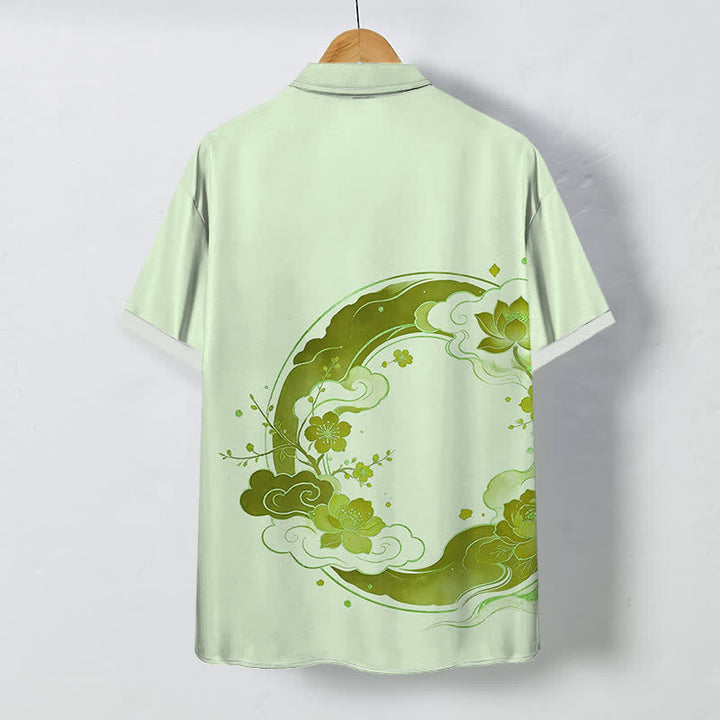 Buddha Stones Chemise à manches courtes respirante pour homme, à boutons et motif floral oriental lotus, fleurs de pêcher et nuages - image 7