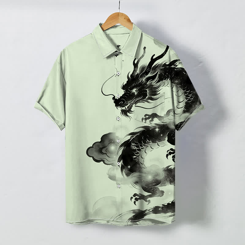 Buddha Stones Chemise à manches courtes pour homme, infroissable, avec boutons à motif de nuage de dragon à l'encre - Melon miellat - US/UK/AU48，EU58 (4XL) - image 6