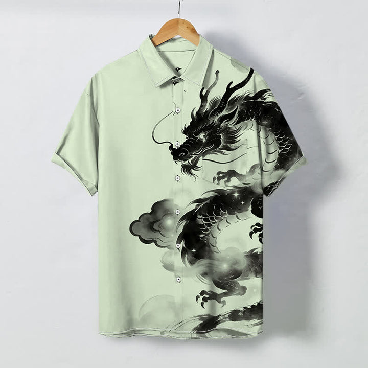 Buddha Stones Chemise à manches courtes pour homme, infroissable, avec boutons à motif de nuage de dragon à l'encre - Melon miellat - US/UK/AU48，EU58 (4XL) - image 6