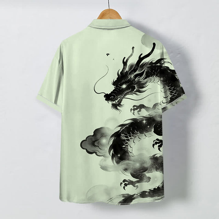 Buddha Stones Chemise à manches courtes pour homme, infroissable, avec boutons à motif de nuage de dragon à l'encre - image 7