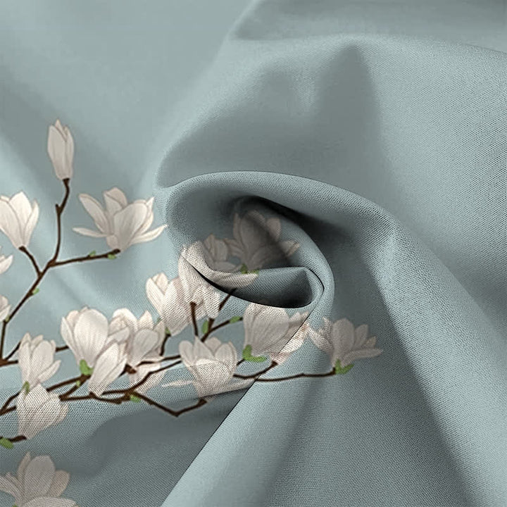 Buddha Stones Chemise à manches courtes pour homme, à boutons et motif floral magnolia blanc, infroissable - image 2