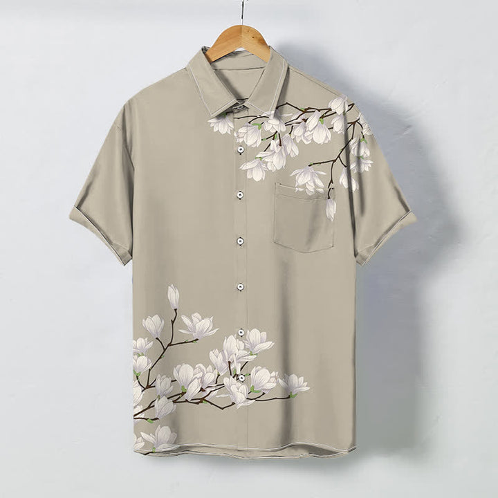 Buddha Stones Chemise à manches courtes pour homme, à boutons et motif floral magnolia blanc, infroissable - BurlyWood - US/UK/AU48，EU58 (4XL) - image 6