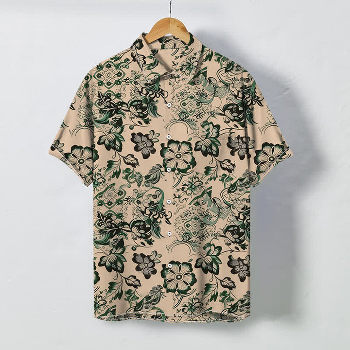 Buddha Stones Chemise à manches courtes pour homme, à boutons, motif floral tropical et infroissable - NavajoBlanc - US/UK/AU48，EU58 (4XL) - image 0