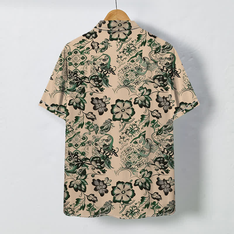 Buddha Stones Chemise à manches courtes pour homme, à boutons, motif floral tropical et infroissable - image 1