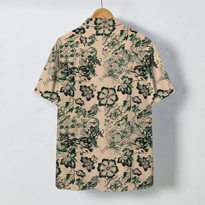Buddha Stones Chemise à manches courtes pour homme, à boutons, motif floral tropical et infroissable - image 1